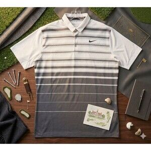 Nike Golf Dri‑Fit Polo Men’s 2XL Gradient Stripe White Back Performance Shirt
